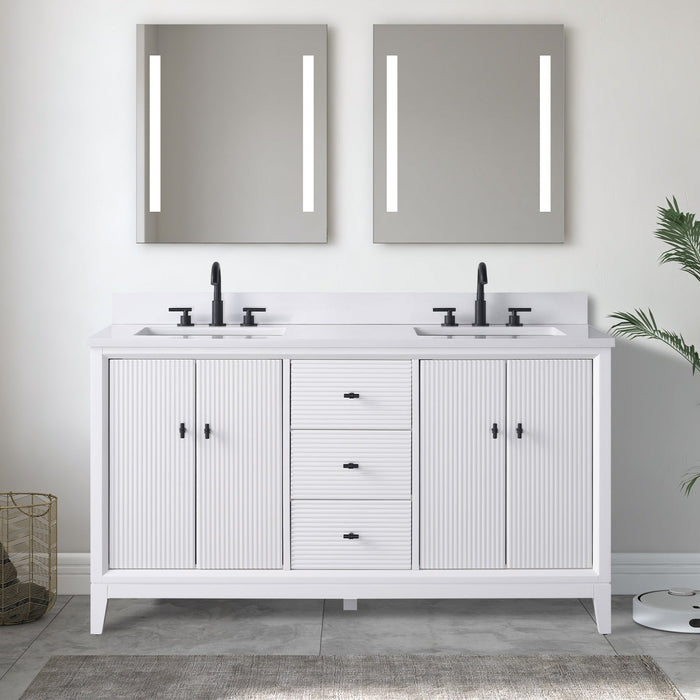 60" Double Sink Freestanding Bath Vanity Cabinet with White Engineered Marble Top - HomeBeyond