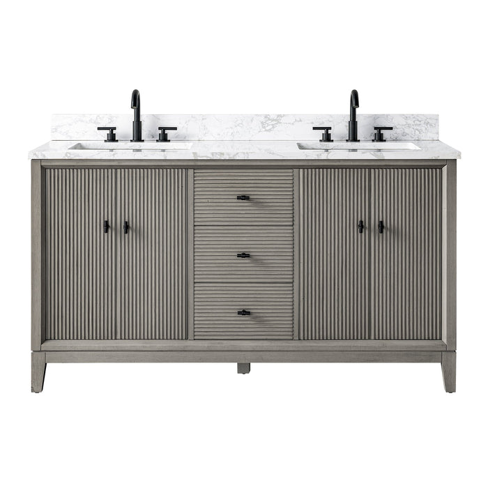 60" Double Sink Freestanding Bath Vanity Cabinet with White Engineered Marble Top - HomeBeyond