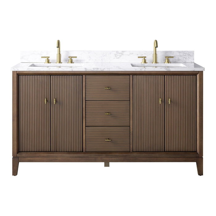 60" Double Sink Freestanding Bath Vanity Cabinet with White Engineered Marble Top - HomeBeyond