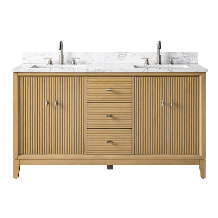 60" Double Sink Freestanding Bath Vanity Cabinet with White Engineered Marble Top - HomeBeyond