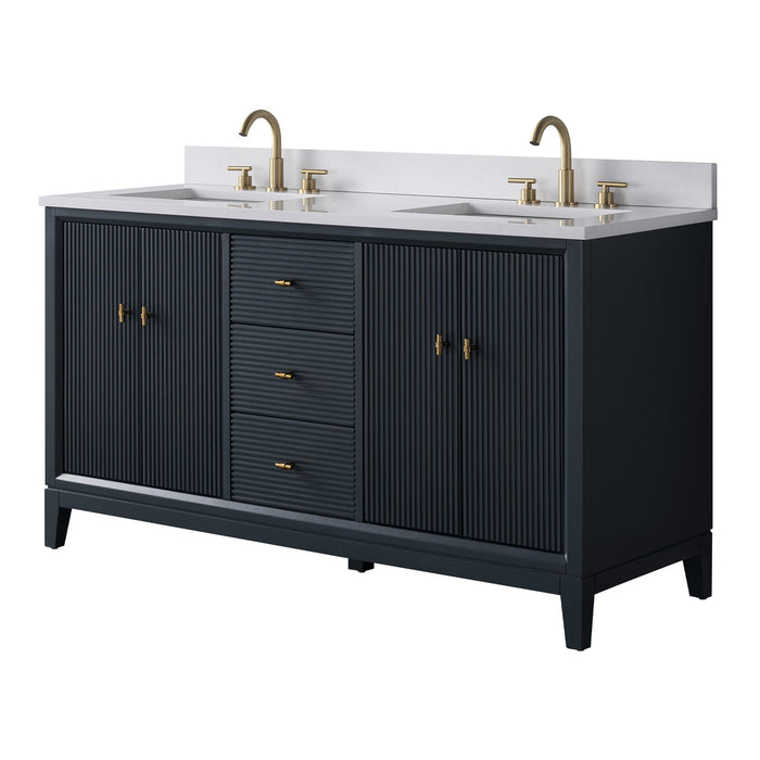 60" Double Sink Freestanding Bath Vanity Cabinet with White Engineered Marble Top - HomeBeyond
