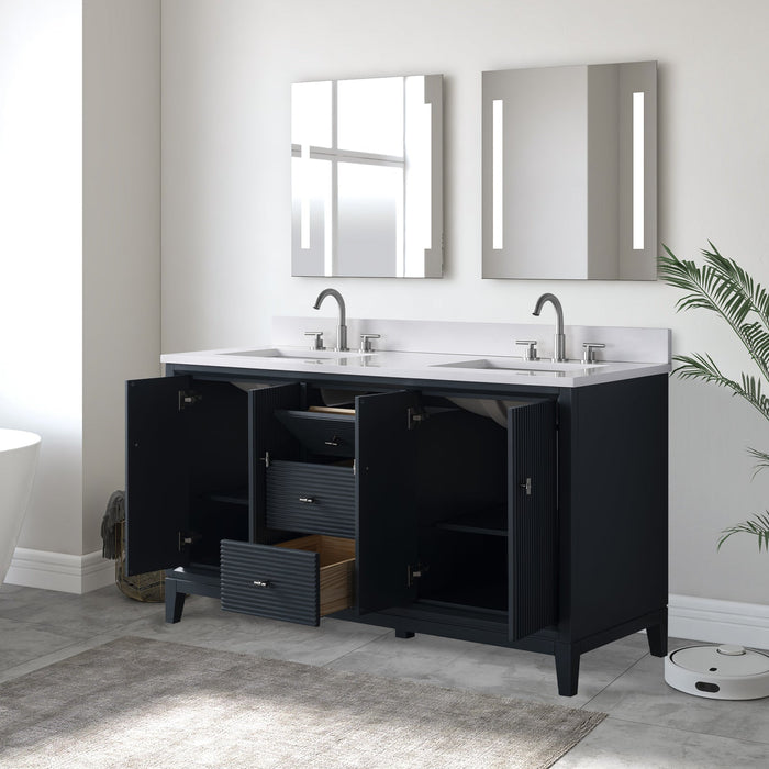 60" Double Sink Freestanding Bath Vanity Cabinet with White Engineered Marble Top - HomeBeyond