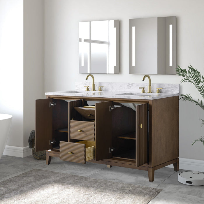 60" Double Sink Freestanding Bath Vanity Cabinet with White Engineered Marble Top - HomeBeyond