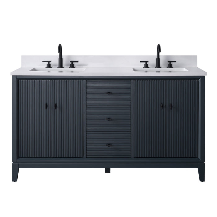 60" Double Sink Freestanding Bath Vanity Cabinet with White Engineered Marble Top - HomeBeyond