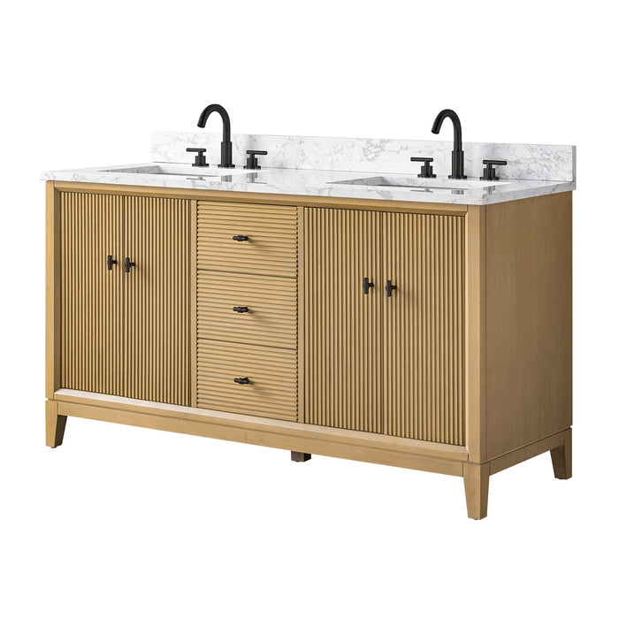 60" Double Sink Freestanding Bath Vanity Cabinet with White Engineered Marble Top - HomeBeyond