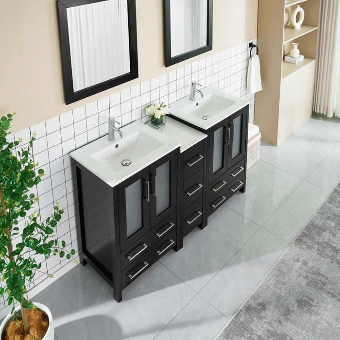 60" Double Sink Modern Bathroom Vanity Set with Ceramic Top & Two Free Mirrors – Large Storage Cabinet with 7 Drawers VA3024-60 - HomeBeyond
