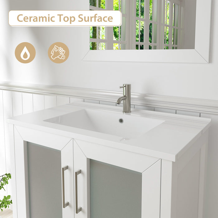 60" Double Sink Modern Bathroom Vanity Set with Ceramic Top & Two Free Mirrors – Large Storage Cabinet with 7 Drawers VA3024-60 - HomeBeyond