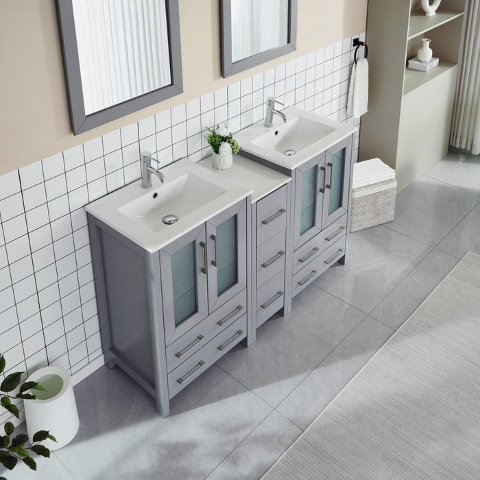 60" Double Sink Modern Bathroom Vanity Set with Ceramic Top & Two Free Mirrors – Large Storage Cabinet with 7 Drawers VA3024-60 - HomeBeyond