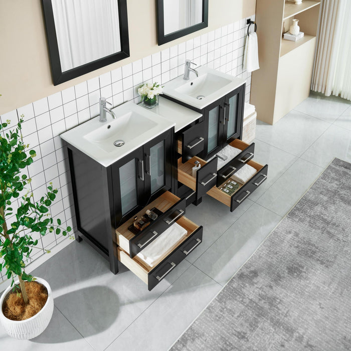 60" Double Sink Modern Bathroom Vanity Set with Ceramic Top & Two Free Mirrors – Large Storage Cabinet with 7 Drawers VA3024-60 - HomeBeyond