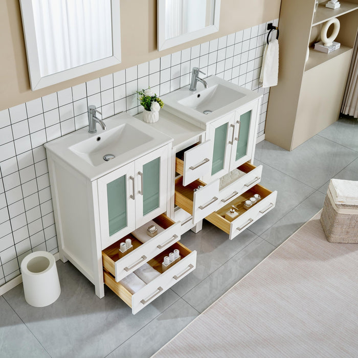 60" Double Sink Modern Bathroom Vanity Set with Ceramic Top & Two Free Mirrors – Large Storage Cabinet with 7 Drawers VA3024-60 - HomeBeyond