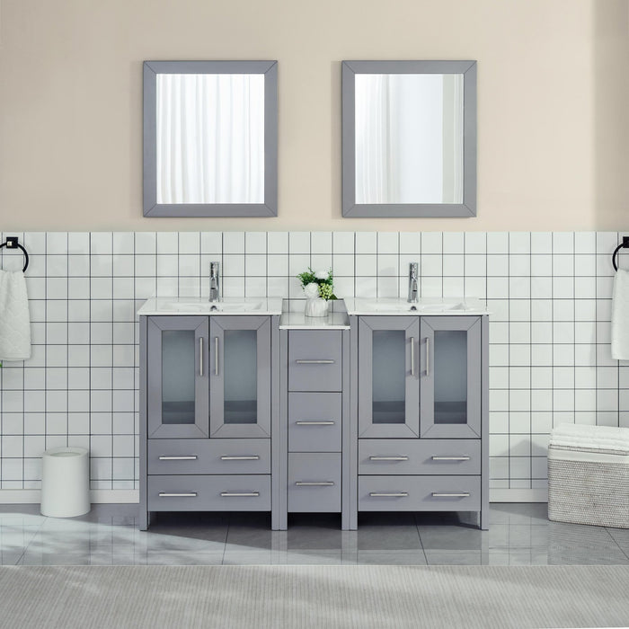 60" Double Sink Modern Bathroom Vanity Set with Ceramic Top & Two Free Mirrors – Large Storage Cabinet with 7 Drawers VA3024-60 - HomeBeyond