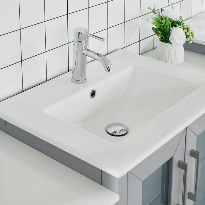 60" Double Sink Modern Bathroom Vanity Set with Ceramic Top & Two Free Mirrors – Large Storage Cabinet with 7 Drawers VA3024-60 - HomeBeyond