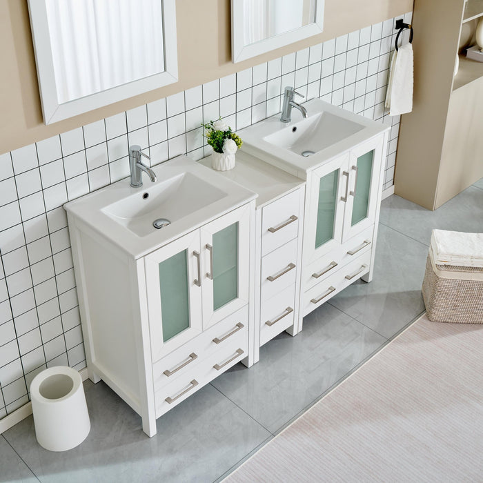 60" Double Sink Modern Bathroom Vanity Set with Ceramic Top & Two Free Mirrors – Large Storage Cabinet with 7 Drawers VA3024-60 - HomeBeyond