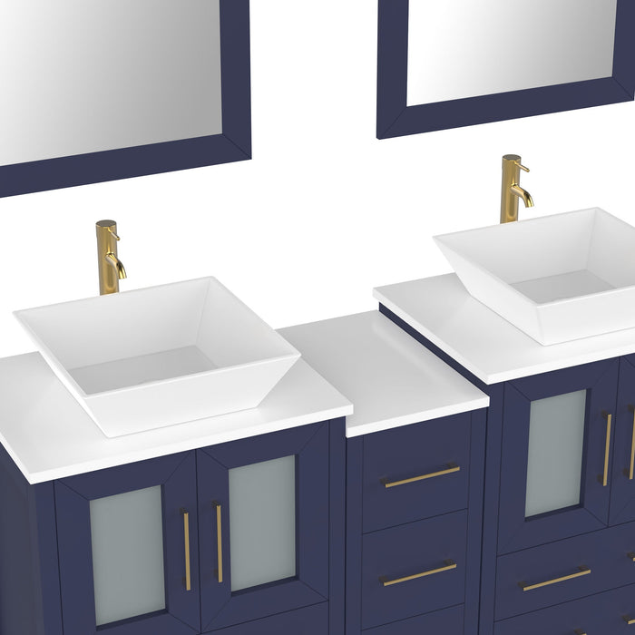 60" Double Sink Modern Bathroom Vanity Set with White Engineered Marble Top & Free Mirrors – Large Storage Cabinet with 7 Drawers VA3124-60 - HomeBeyond