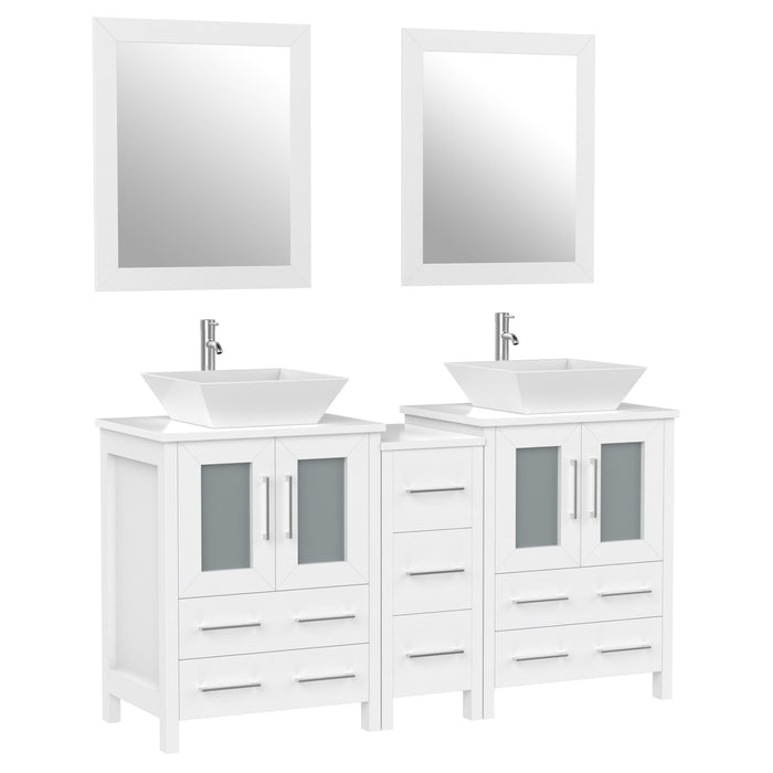 60" Double Sink Modern Bathroom Vanity Set with White Engineered Marble Top & Free Mirrors – Large Storage Cabinet with 7 Drawers VA3124-60 - HomeBeyond