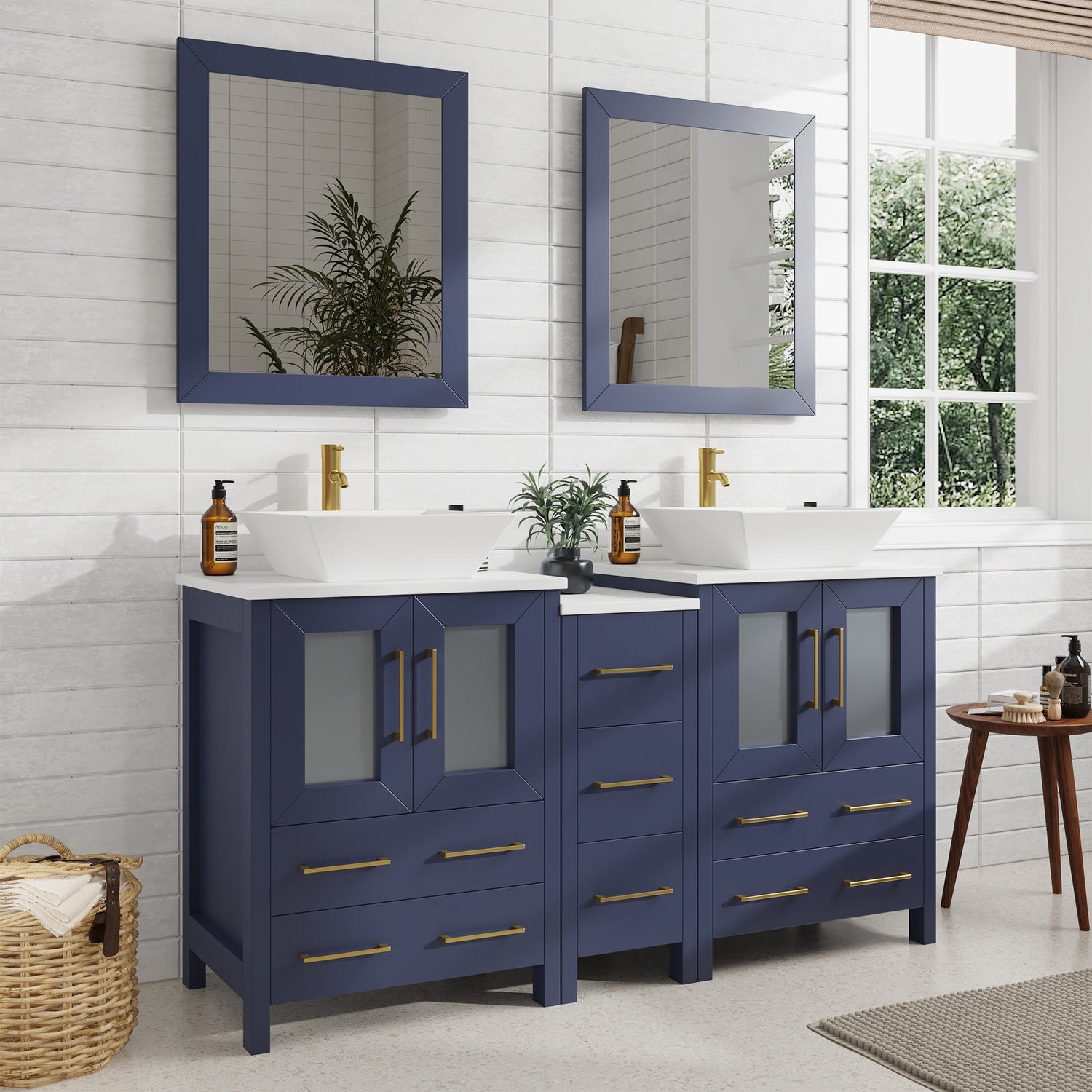 60" Double Sink Modern Bathroom Vanity Set with White Engineered Marble Top & Free Mirrors – Large Storage Cabinet with 7 Drawers VA3124-60 - HomeBeyond