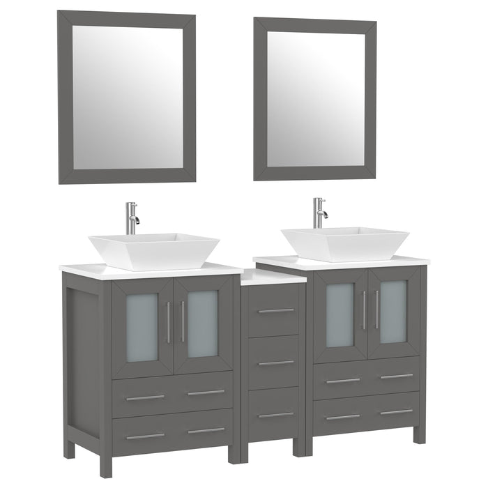 60" Double Sink Modern Bathroom Vanity Set with White Engineered Marble Top & Free Mirrors – Large Storage Cabinet with 7 Drawers VA3124-60 - HomeBeyond