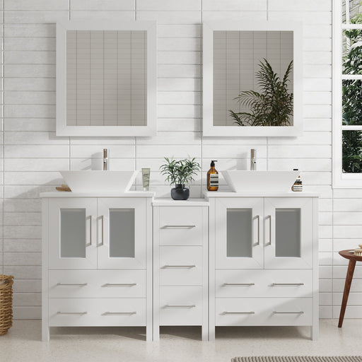 60" Double Sink Modern Bathroom Vanity Set with White Engineered Marble Top & Free Mirrors – Large Storage Cabinet with 7 Drawers VA3124-60 - HomeBeyond