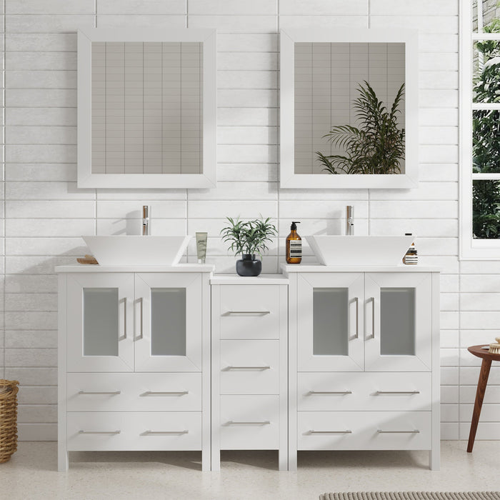 60" Double Sink Modern Bathroom Vanity Set with White Engineered Marble Top & Free Mirrors – Large Storage Cabinet with 7 Drawers VA3124-60 - HomeBeyond