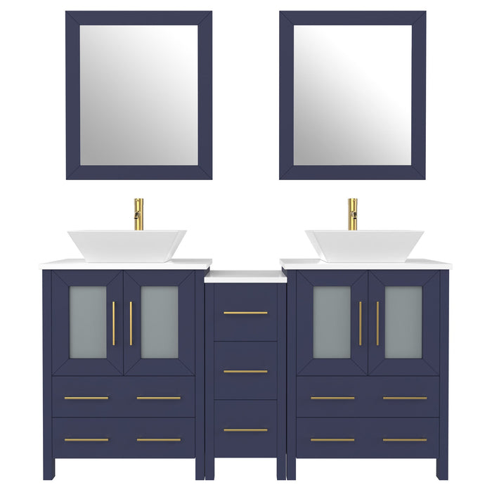 60" Double Sink Modern Bathroom Vanity Set with White Engineered Marble Top & Free Mirrors – Large Storage Cabinet with 7 Drawers VA3124-60 - HomeBeyond