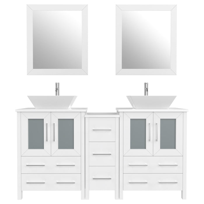 60" Double Sink Modern Bathroom Vanity Set with White Engineered Marble Top & Free Mirrors – Large Storage Cabinet with 7 Drawers VA3124-60 - HomeBeyond