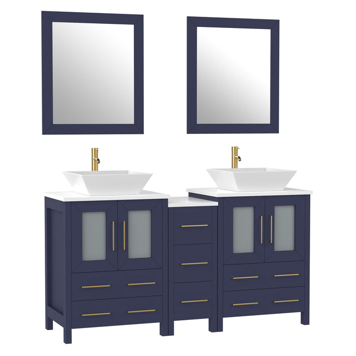 60" Double Sink Modern Bathroom Vanity Set with White Engineered Marble Top & Free Mirrors – Large Storage Cabinet with 7 Drawers VA3124-60 - HomeBeyond