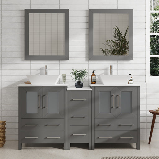 60" Double Sink Modern Bathroom Vanity Set with White Engineered Marble Top & Free Mirrors – Large Storage Cabinet with 7 Drawers VA3124-60 - HomeBeyond