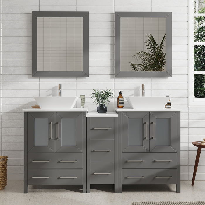 60" Double Sink Modern Bathroom Vanity Set with White Engineered Marble Top & Free Mirrors – Large Storage Cabinet with 7 Drawers VA3124-60 - HomeBeyond