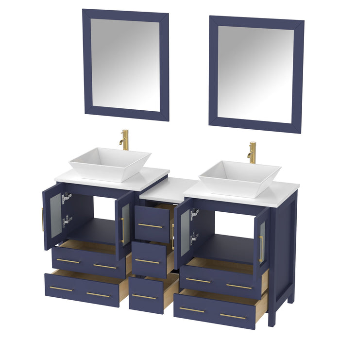 60" Double Sink Modern Bathroom Vanity Set with White Engineered Marble Top & Free Mirrors – Large Storage Cabinet with 7 Drawers VA3124-60 - HomeBeyond