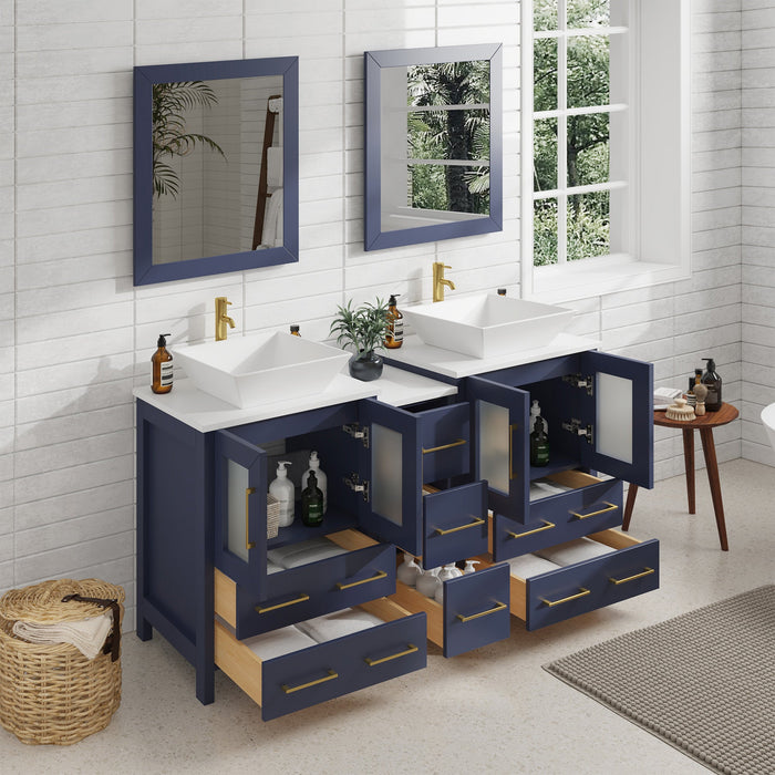 60" Double Sink Modern Bathroom Vanity Set with White Engineered Marble Top & Free Mirrors – Large Storage Cabinet with 7 Drawers VA3124-60 - HomeBeyond