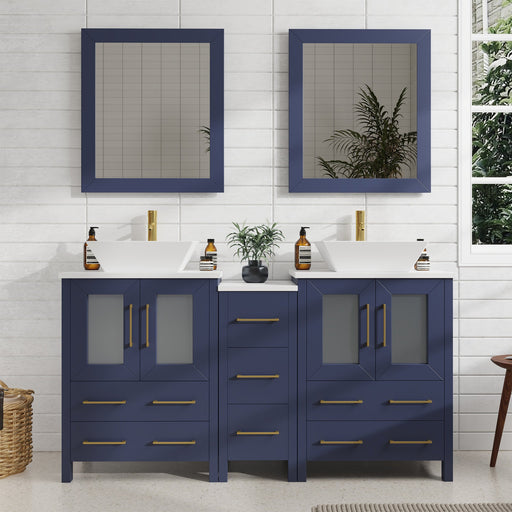 60" Double Sink Modern Bathroom Vanity Set with White Engineered Marble Top & Free Mirrors – Large Storage Cabinet with 7 Drawers VA3124-60 - HomeBeyond