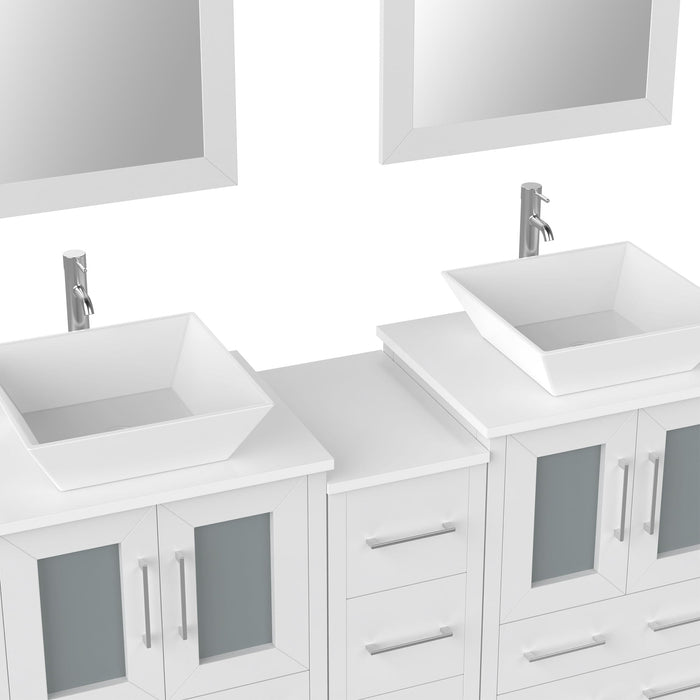 60" Double Sink Modern Bathroom Vanity Set with White Engineered Marble Top & Free Mirrors – Large Storage Cabinet with 7 Drawers VA3124-60 - HomeBeyond
