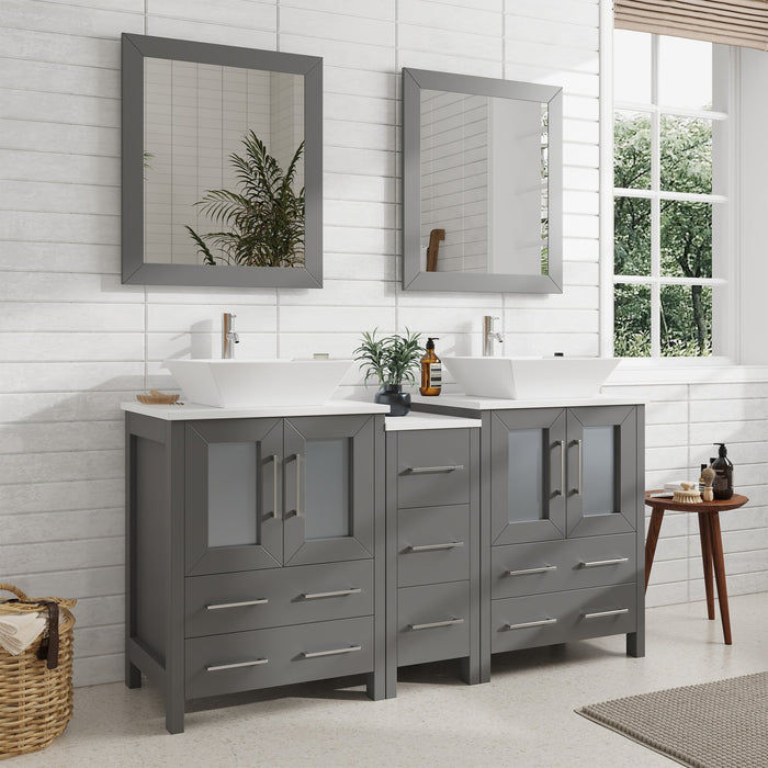 60" Double Sink Modern Bathroom Vanity Set with White Engineered Marble Top & Free Mirrors – Large Storage Cabinet with 7 Drawers VA3124-60 - HomeBeyond