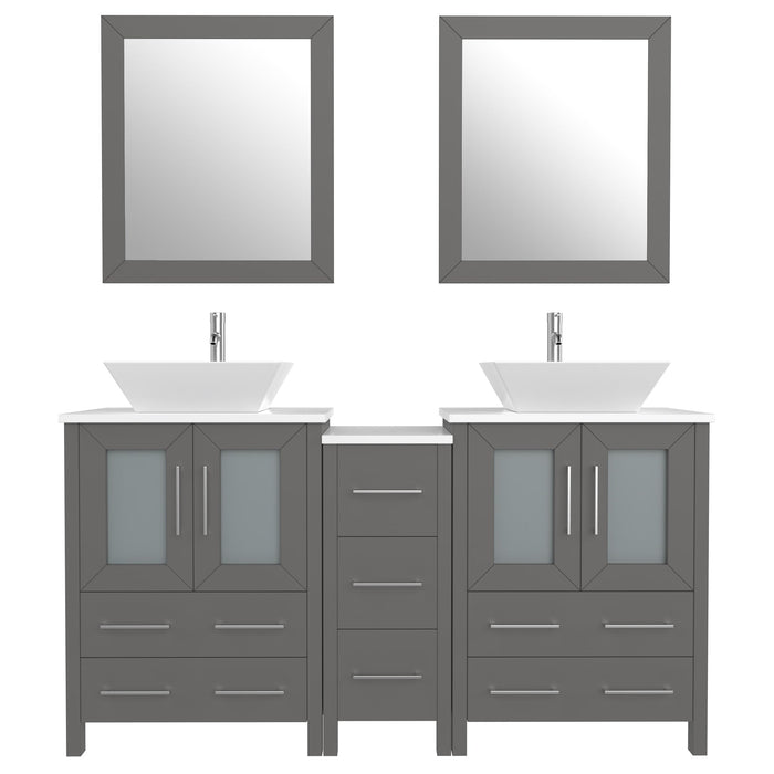 60" Double Sink Modern Bathroom Vanity Set with White Engineered Marble Top & Free Mirrors – Large Storage Cabinet with 7 Drawers VA3124-60 - HomeBeyond