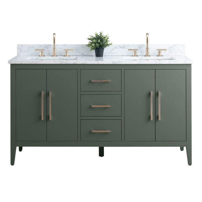 60" Double Sink Modern Freestanding Bathroom Vanity Set with Arabescato White Engineered Marble Top – Storage Cabinet with Soft-Closing Doors & Drawers VA9060D - HomeBeyond