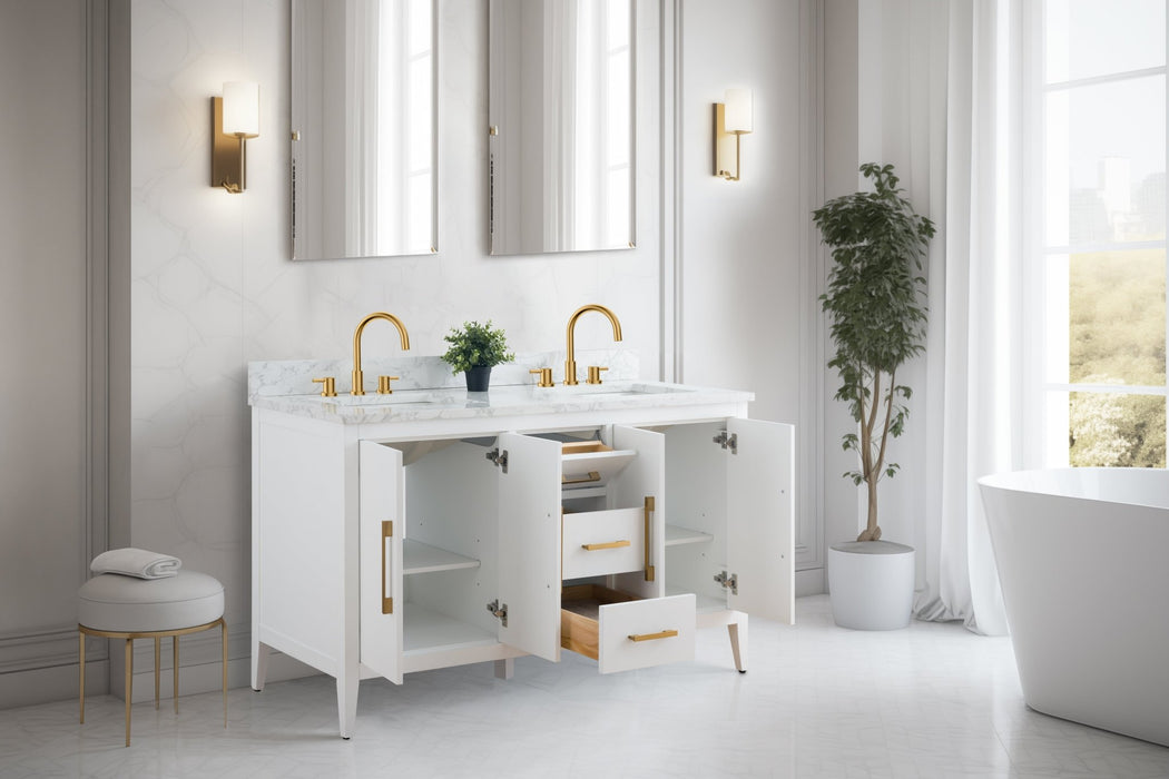60" Double Sink Modern Freestanding Bathroom Vanity Set with Arabescato White Engineered Marble Top – Storage Cabinet with Soft-Closing Doors & Drawers VA9060D - HomeBeyond