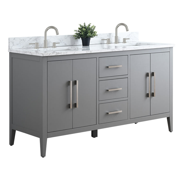 60" Double Sink Modern Freestanding Bathroom Vanity Set with Arabescato White Engineered Marble Top – Storage Cabinet with Soft-Closing Doors & Drawers VA9060D - HomeBeyond