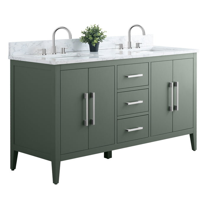 60" Double Sink Modern Freestanding Bathroom Vanity Set with Arabescato White Engineered Marble Top – Storage Cabinet with Soft-Closing Doors & Drawers VA9060D - HomeBeyond