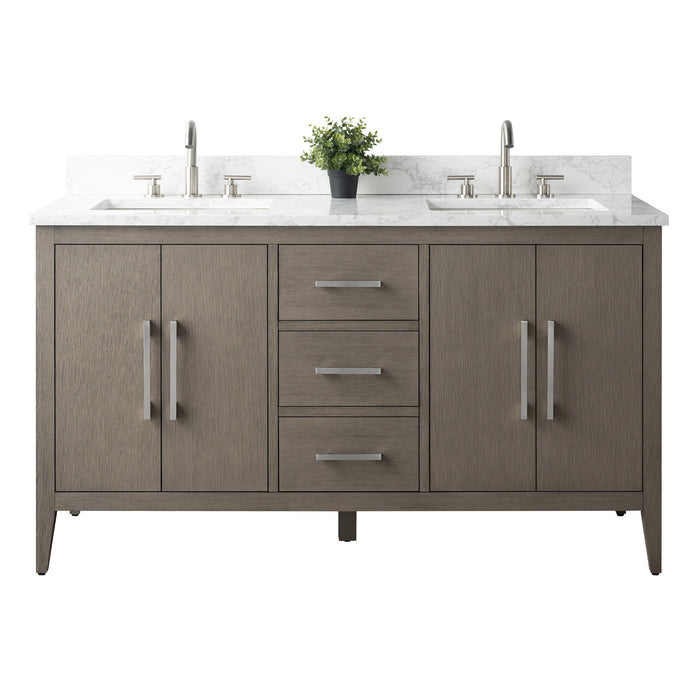 60" Double Sink Modern Freestanding Bathroom Vanity Set with Arabescato White Engineered Marble Top – Storage Cabinet with Soft-Closing Doors & Drawers VA9060D - HomeBeyond