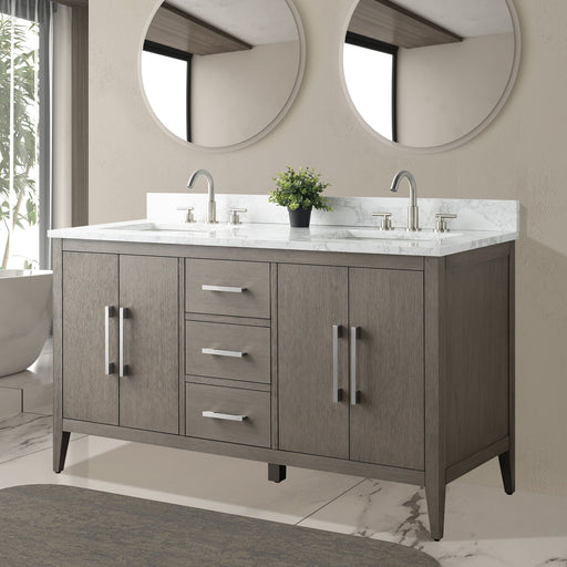 60" Double Sink Modern Freestanding Bathroom Vanity Set with Arabescato White Engineered Marble Top – Storage Cabinet with Soft-Closing Doors & Drawers VA9060D - HomeBeyond