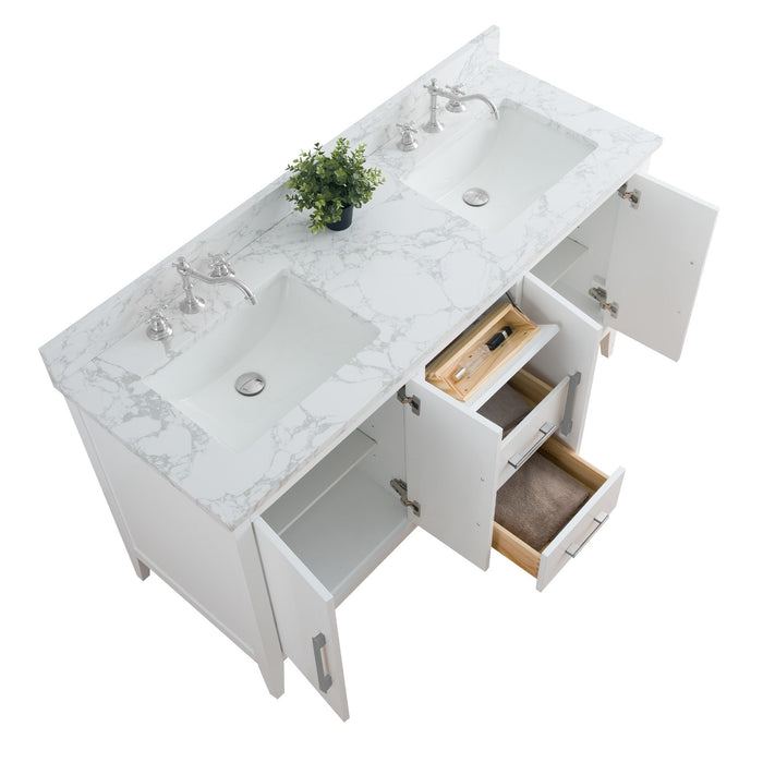 60" Double Sink Modern Freestanding Bathroom Vanity Set with Arabescato White Engineered Marble Top – Storage Cabinet with Soft-Closing Doors & Drawers VA9060D - HomeBeyond