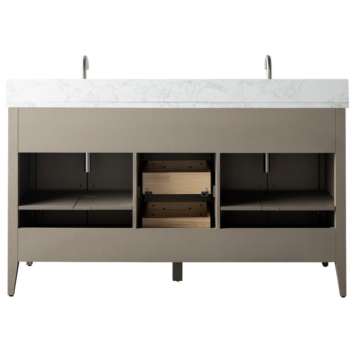 60" Double Sink Modern Freestanding Bathroom Vanity Set with Arabescato White Engineered Marble Top – Storage Cabinet with Soft-Closing Doors & Drawers VA9060D - HomeBeyond