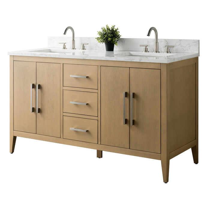 60" Double Sink Modern Freestanding Bathroom Vanity Set with Arabescato White Engineered Marble Top – Storage Cabinet with Soft-Closing Doors & Drawers VA9060D - HomeBeyond