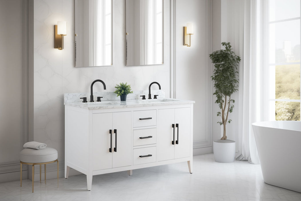 60" Double Sink Modern Freestanding Bathroom Vanity Set with Arabescato White Engineered Marble Top – Storage Cabinet with Soft-Closing Doors & Drawers VA9060D - HomeBeyond