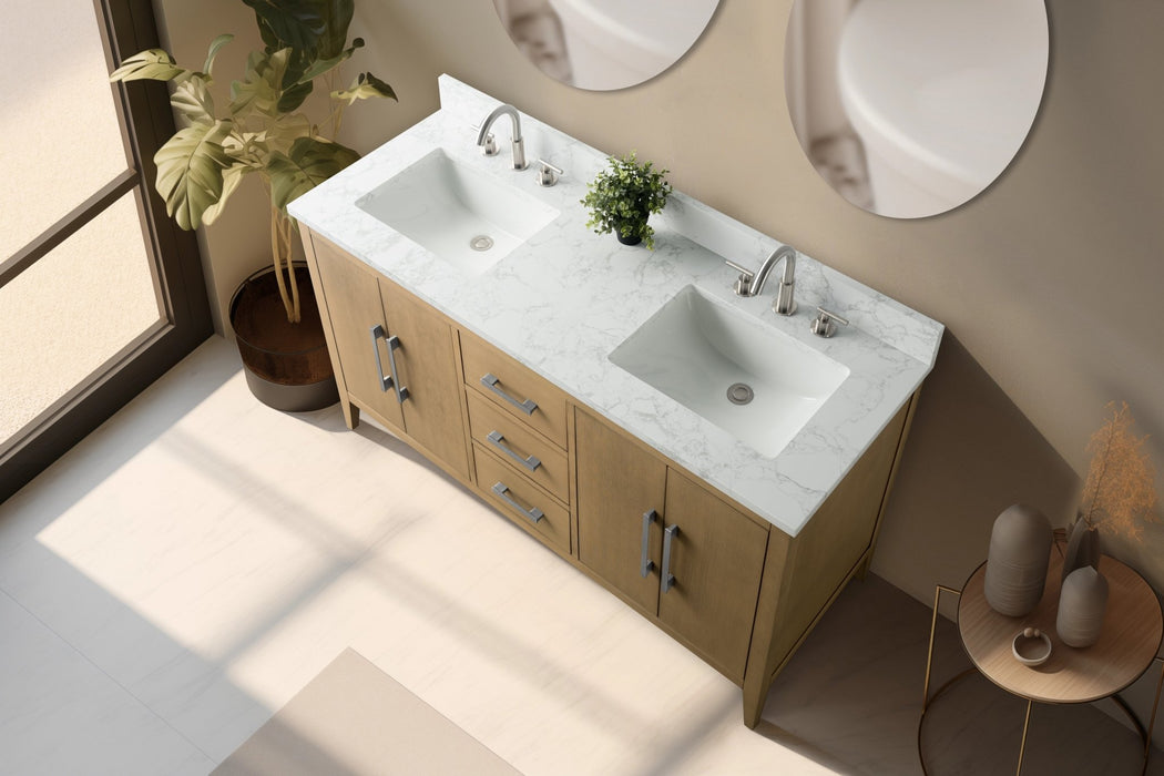 60" Double Sink Modern Freestanding Bathroom Vanity Set with Arabescato White Engineered Marble Top – Storage Cabinet with Soft-Closing Doors & Drawers VA9060D - HomeBeyond