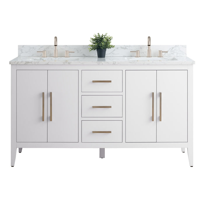 60" Double Sink Modern Freestanding Bathroom Vanity Set with Arabescato White Engineered Marble Top – Storage Cabinet with Soft-Closing Doors & Drawers VA9060D - HomeBeyond
