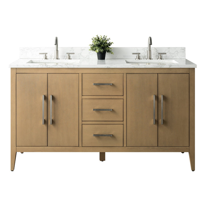 60" Double Sink Modern Freestanding Bathroom Vanity Set with Arabescato White Engineered Marble Top – Storage Cabinet with Soft-Closing Doors & Drawers VA9060D - HomeBeyond