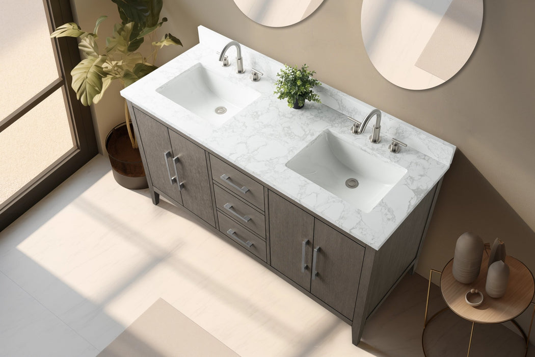 60" Double Sink Modern Freestanding Bathroom Vanity Set with Arabescato White Engineered Marble Top – Storage Cabinet with Soft-Closing Doors & Drawers VA9060D - HomeBeyond