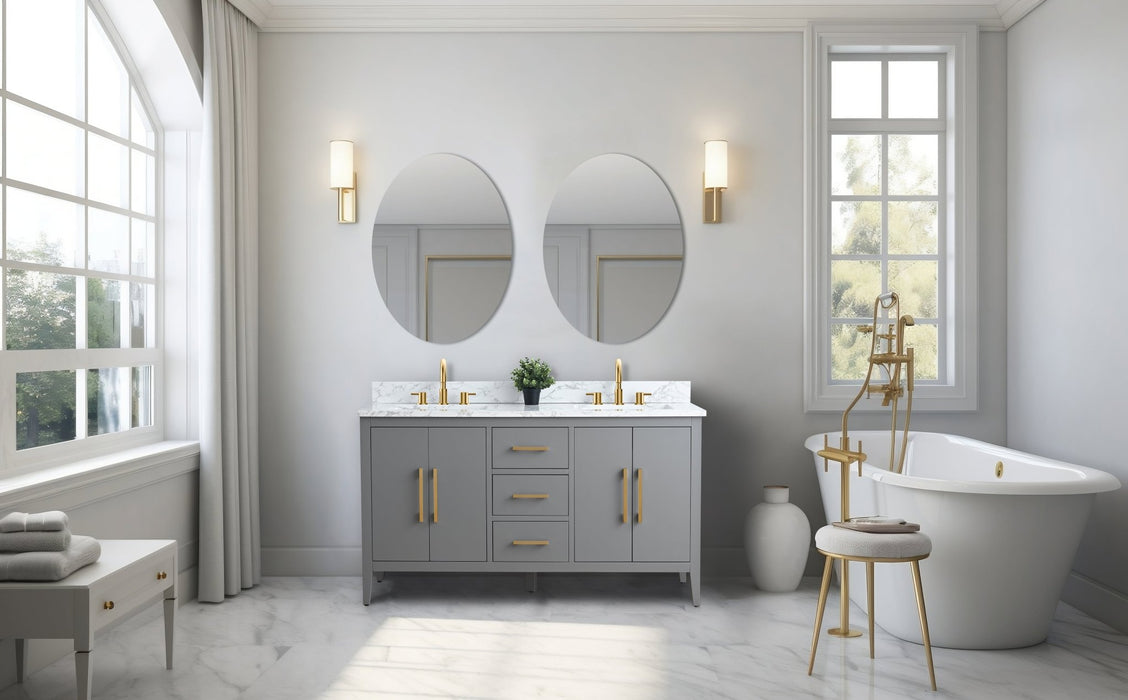 60" Double Sink Modern Freestanding Bathroom Vanity Set with Arabescato White Engineered Marble Top – Storage Cabinet with Soft-Closing Doors & Drawers VA9060D - HomeBeyond