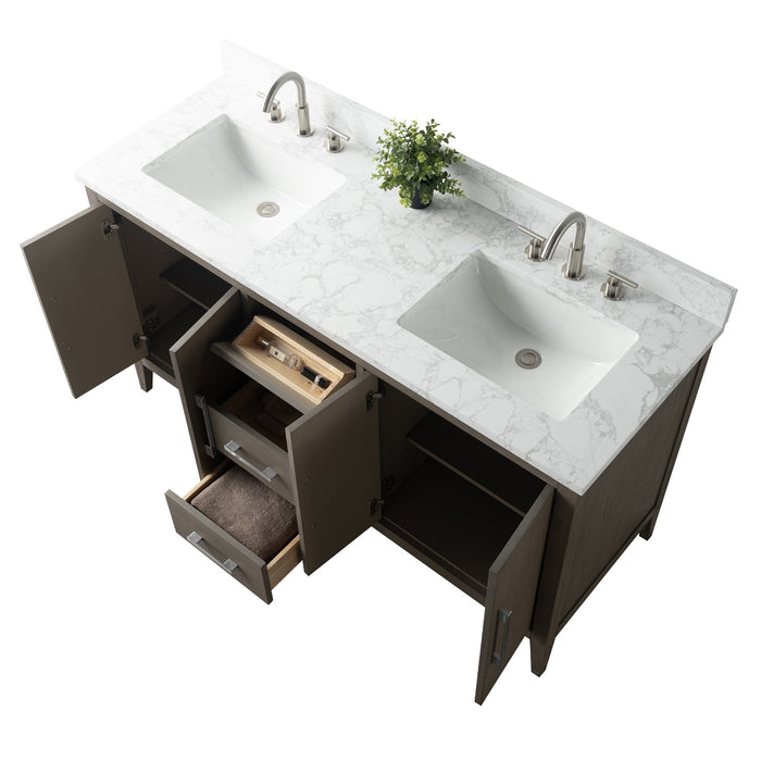 60" Double Sink Modern Freestanding Bathroom Vanity Set with Arabescato White Engineered Marble Top – Storage Cabinet with Soft-Closing Doors & Drawers VA9060D - HomeBeyond